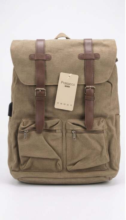 Prasacco Other - Prasacco Vintage Khaki Canvas Laptop Backpack w/External USB port for charging